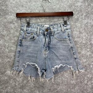 Princess Polly Cut Off Denim Jean Shorts Size 0 Blue Distressed Festival Boho